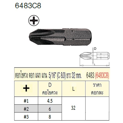 SKI - สกี จำหน่ายสินค้าหลากหลาย และคุณภาพดี | UNIOR 6483C8-#1x32mm. ดอกไขควงตอกแฉก แกน 5/16นิ้ว ยาว 32mm (6483)
